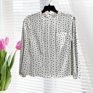 Tess Vintage Back Button Blouse With Pocket Black Print Size 8P